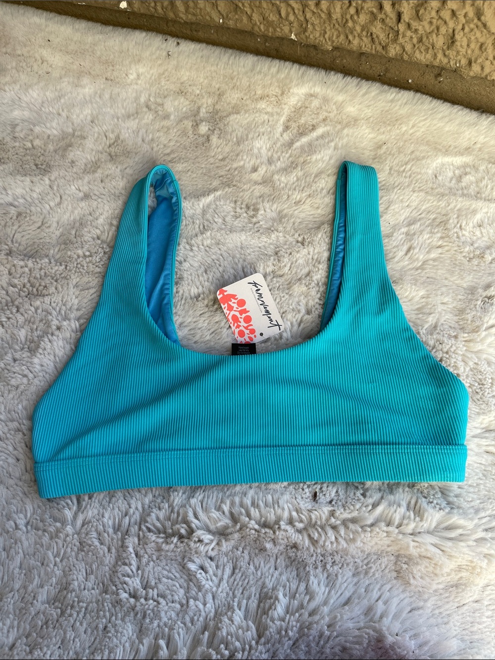 Beach Riot Within Ribbed Scoop Swim Top in Malibu Blue Size S